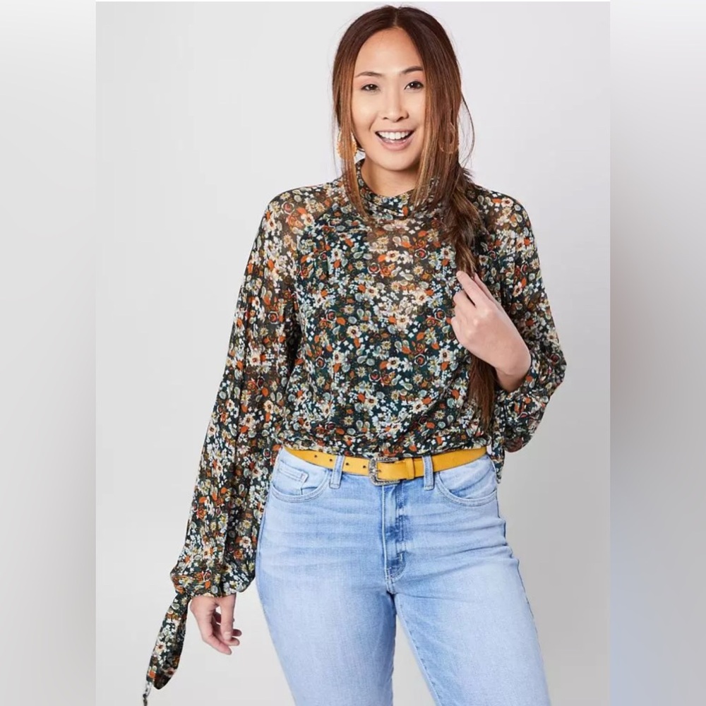 Free People Floral Blouse - Black and Orange